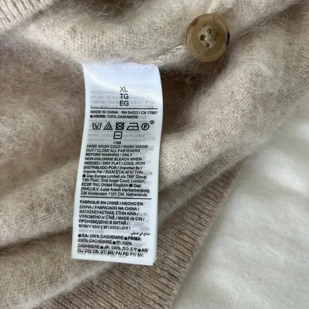 Banana Republic 100% Brushed Cashmere Oatmeal Cream Long Sleeve Polo Sweater